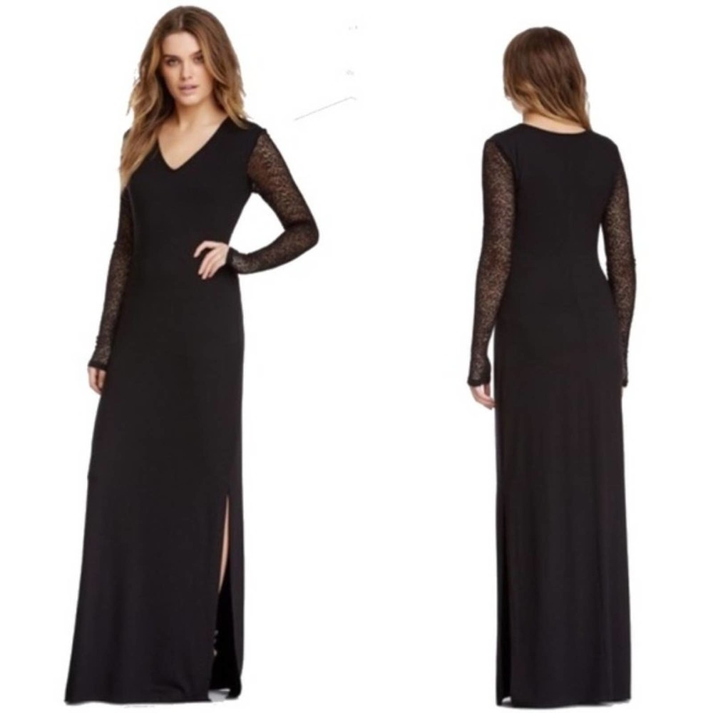 THREE DOTS Black Mesh Long Sleeve Maxi Slit Dress XS Goth Halloween $118